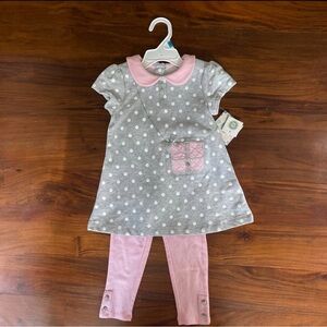 Little Me gray and pink polka dot matching set.